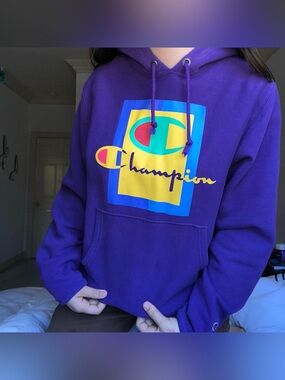 Men’s Champion Purple Hoodie with Colorblock Logo
